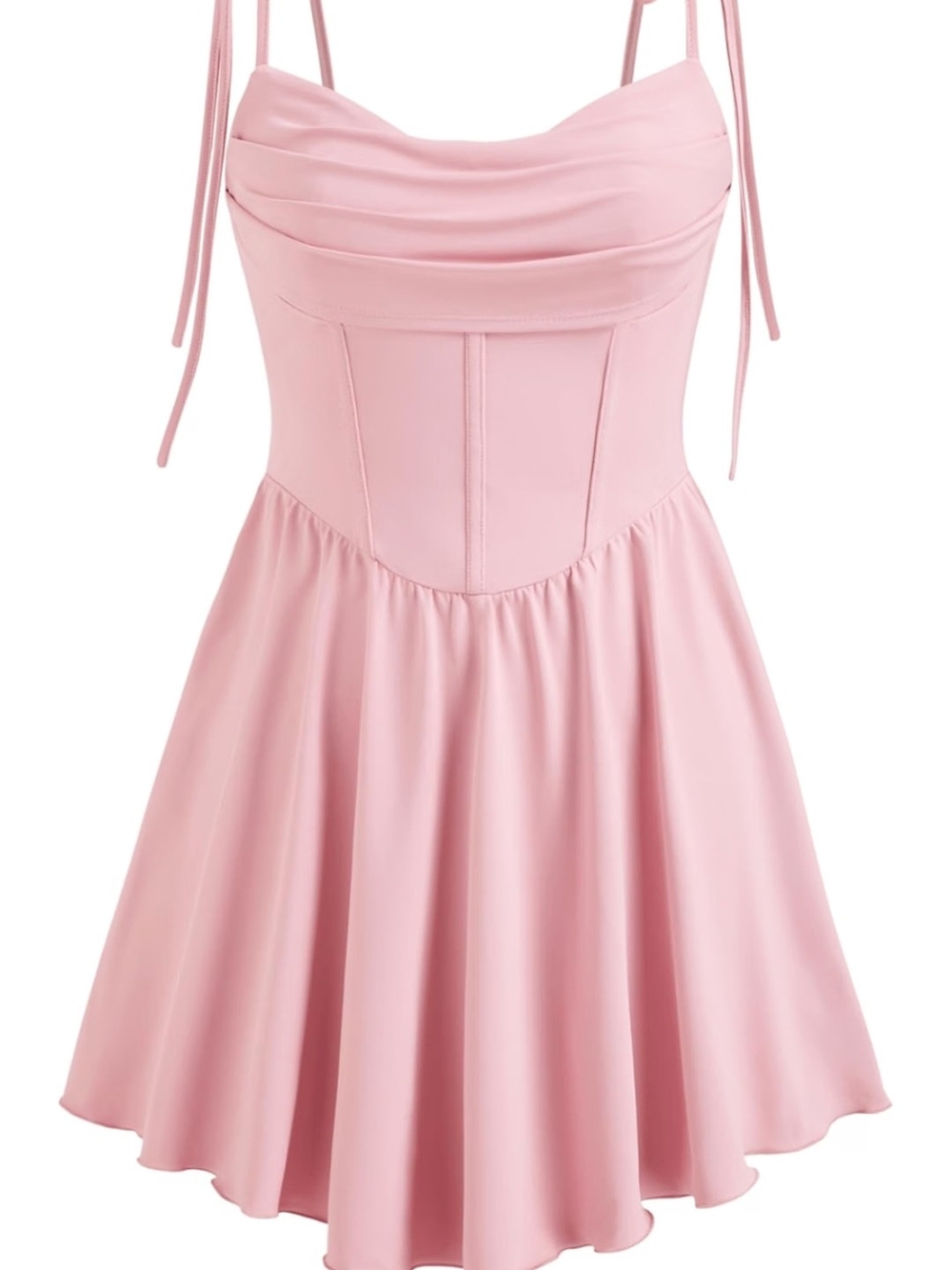 Cider Sleeveless Pink Fit-and-Flare Dress with Tie Straps